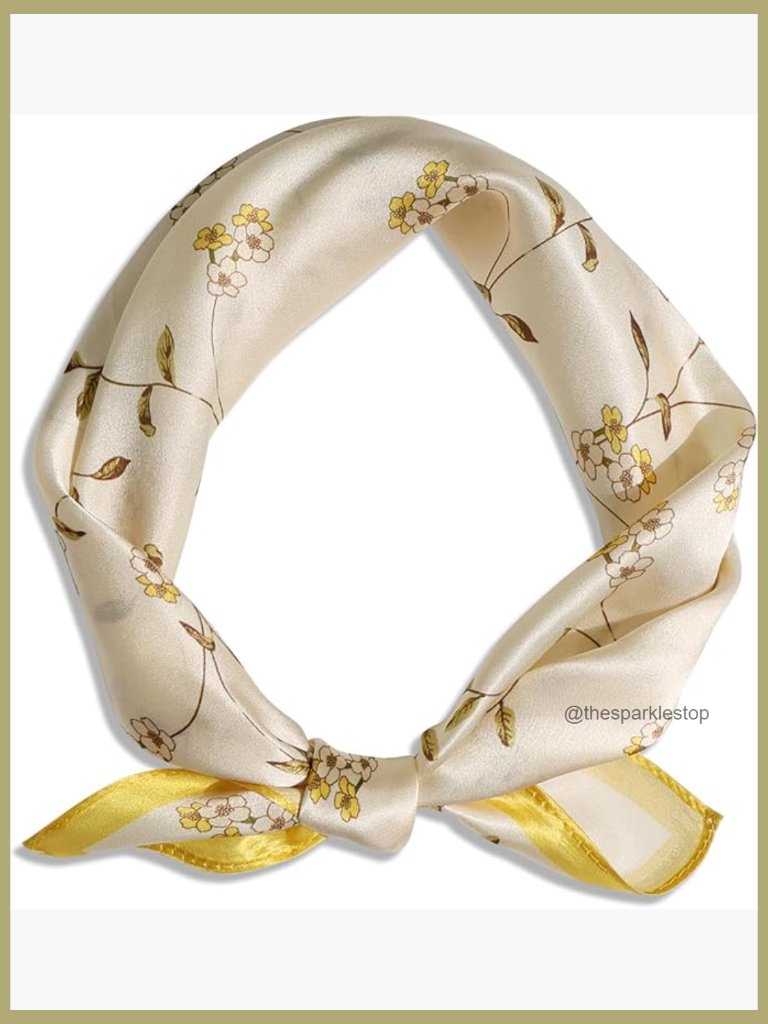 100% Mulberry Silk Scarf - 21" Square Hand-Rolled Edges Lightweight Neckerchief